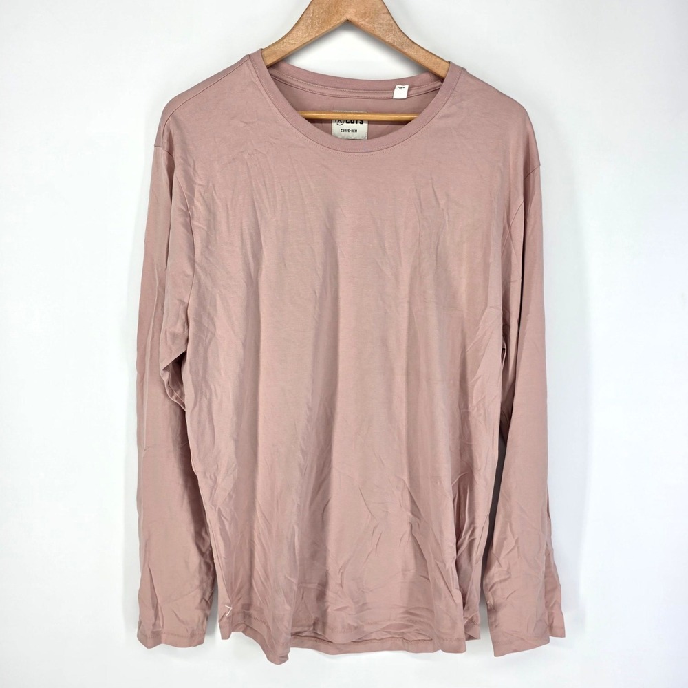 CUTS Curve-Hem Shirt XXL Dusty Pink Long Sleeve Pima Tee Premium Basic Casual